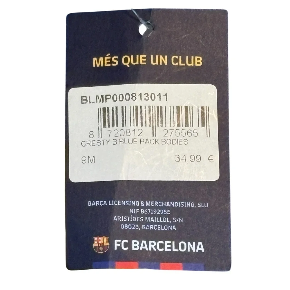 FC Barcelona Bodysuit Kids 9M Blue Barça‎ Crest Short Sleeve Romper